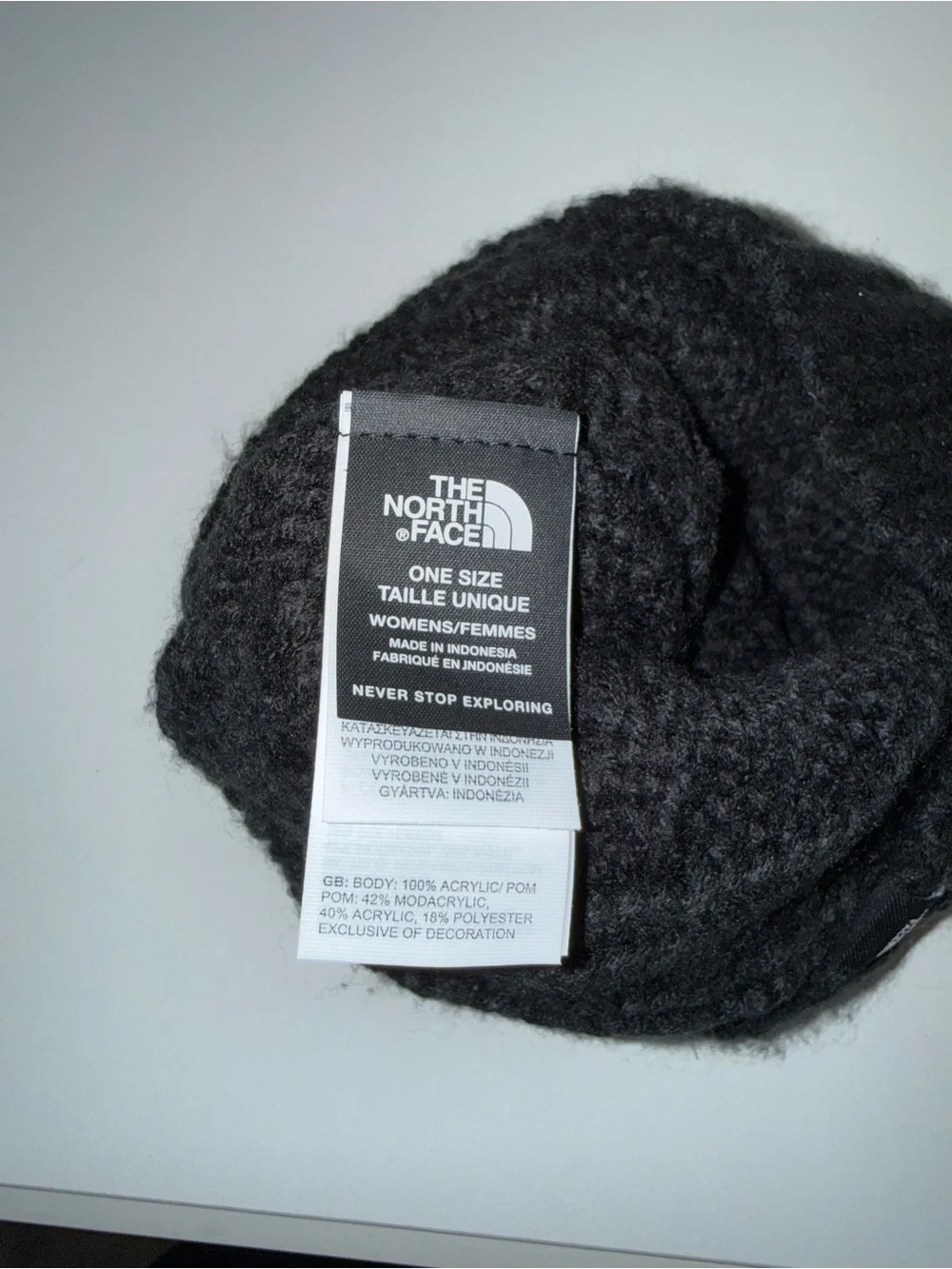 The North Face Black Knit Pom Beanie with Gray Faux Fur Pom